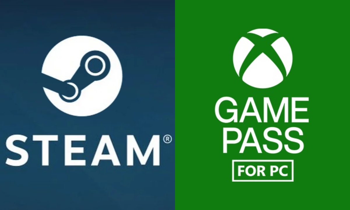 a image of the logos of steam and the PC game pass
